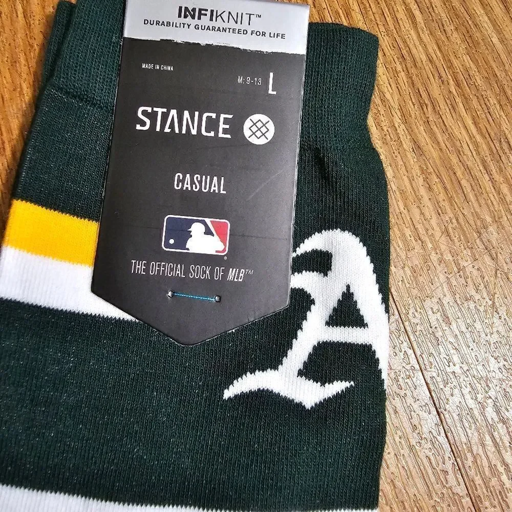 Stance Oakland Athletics OAK Color Crew Socks Size Large L Whie Green Yellow New